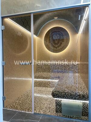 Дверь стеклянная для хаммама и бани цвет Бронза в алюминиевом профиле ручка алюминий - фото 1